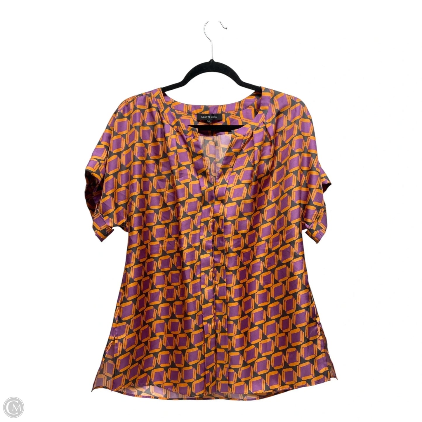 Top Short Sleeve Designer By Lafayette 148 In Orange & Purple, Size: S