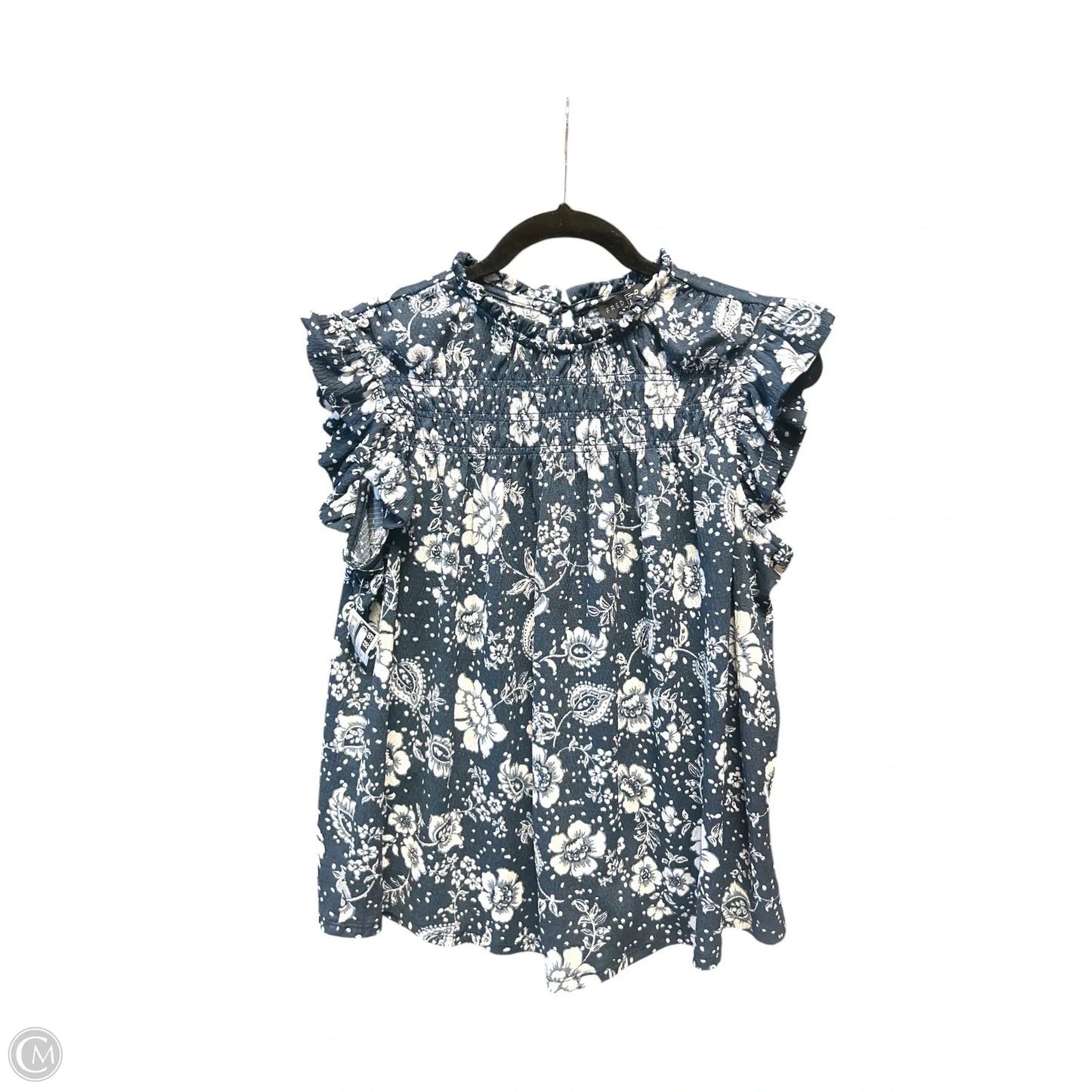 Top Short Sleeve By Fred David In Blue & White, Size: 2x