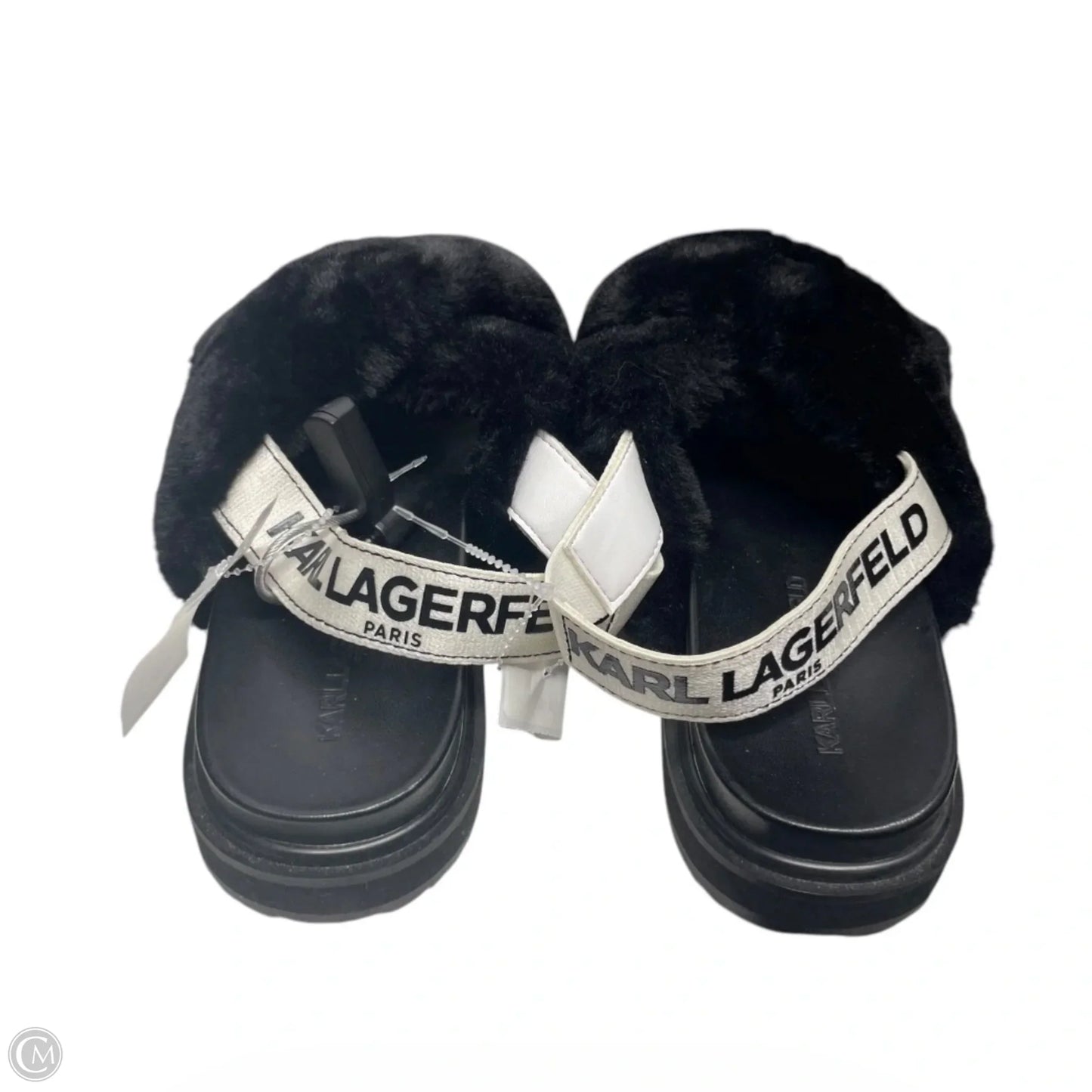 Slippers Designer By Karl Lagerfeld In Black & White, Size: 7