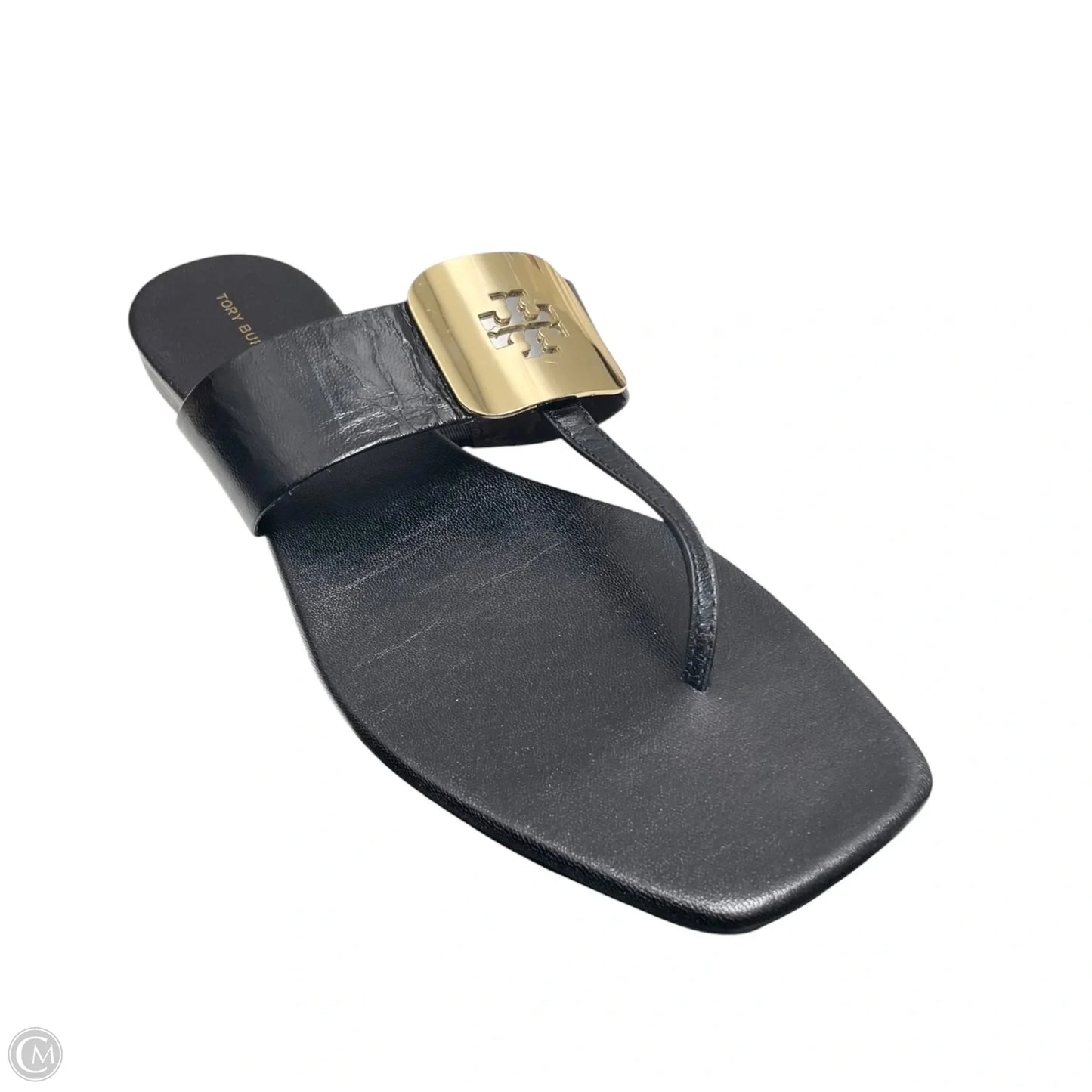 Sandals Designer By Tory Burch In Black & Gold, Size: 10
