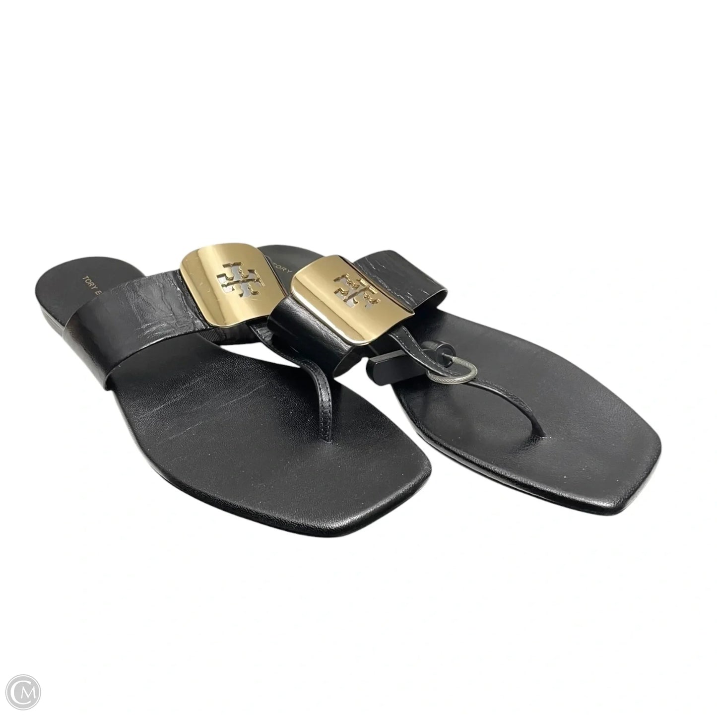 Sandals Designer By Tory Burch In Black & Gold, Size: 10