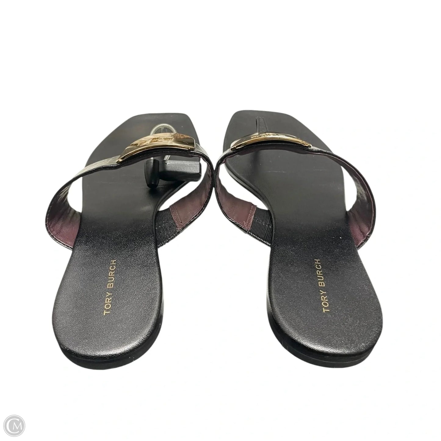 Sandals Designer By Tory Burch In Black & Gold, Size: 10