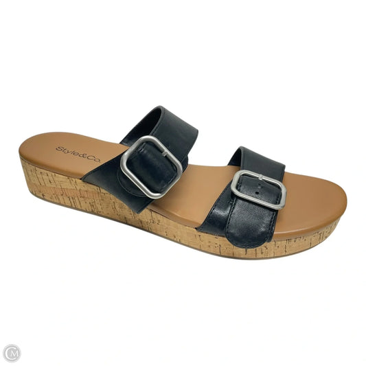 Sandals Flats By Style And Company In Black & Tan, Size: 9.5