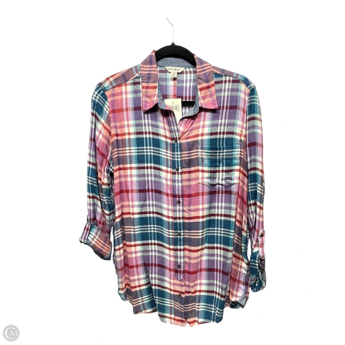 Top Long Sleeve By Lucky Brand In Plaid Pattern, Size: M