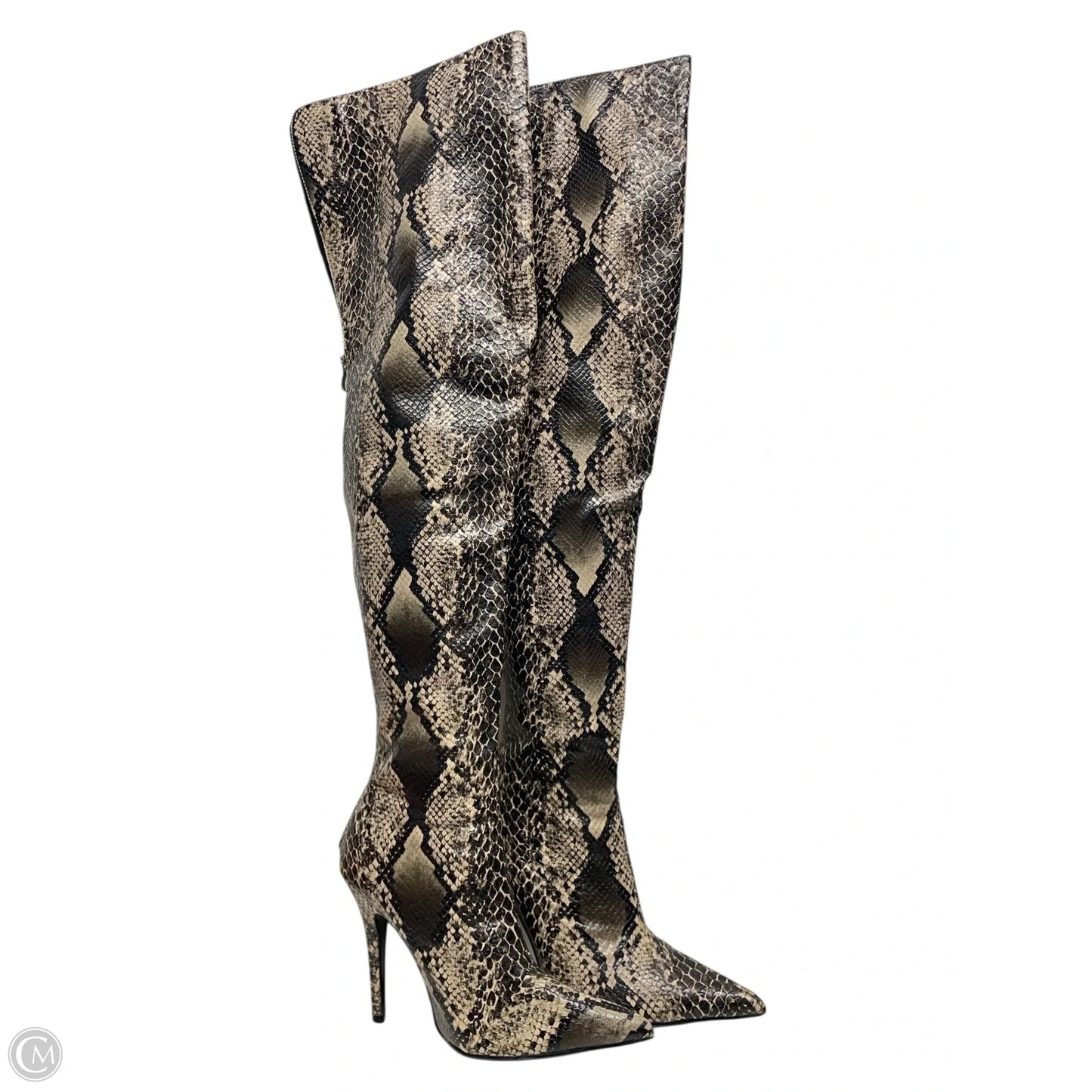 Boots Knee Heels By Clothes Mentor In Snakeskin Print, Size: 7.5