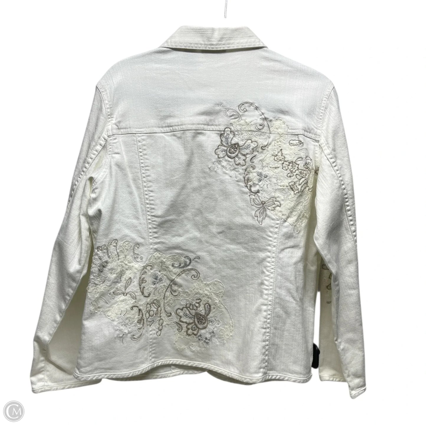 Jacket Denim By Chicos In Floral Print, Size: L