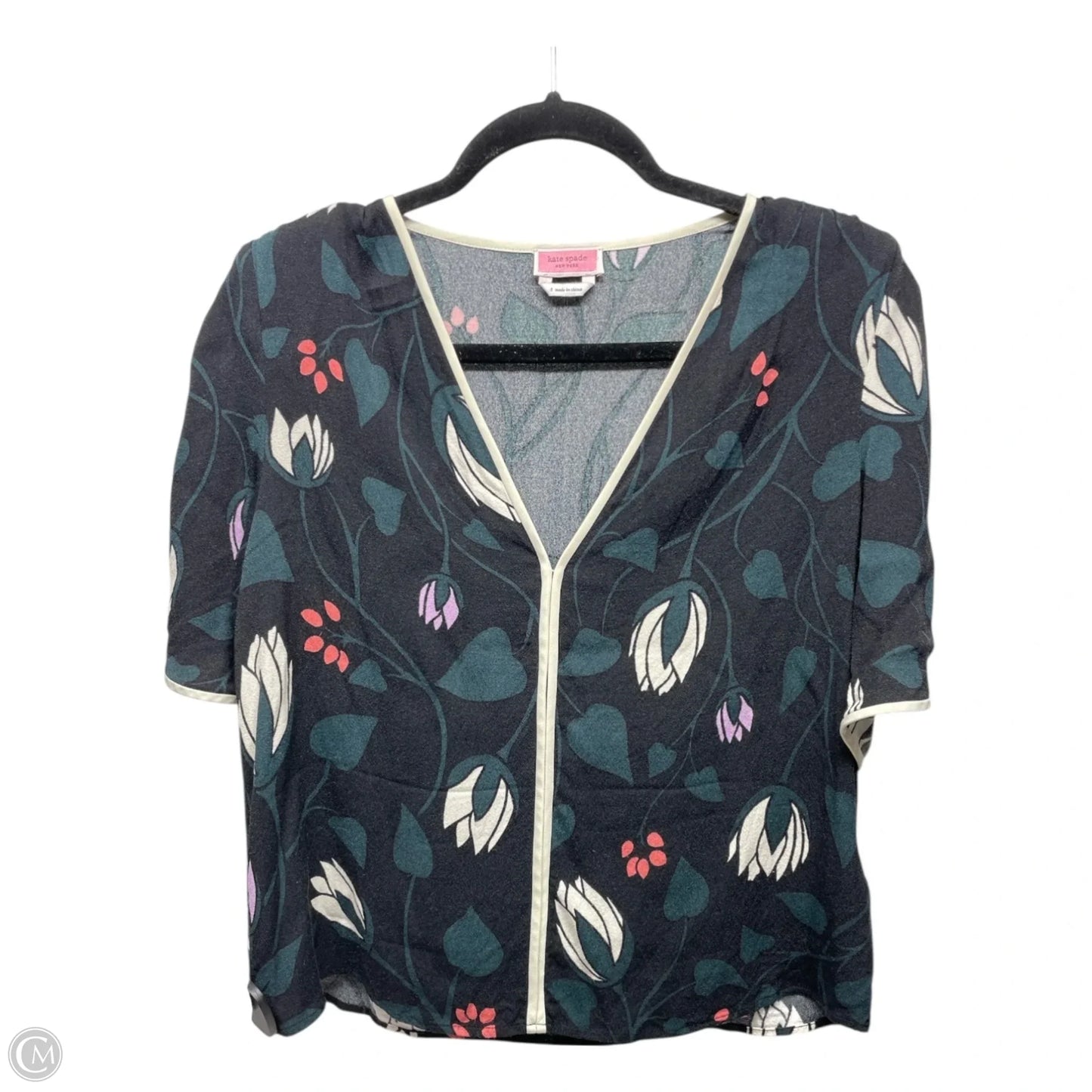 Top Short Sleeve Designer By Kate Spade In Floral Print, Size: S