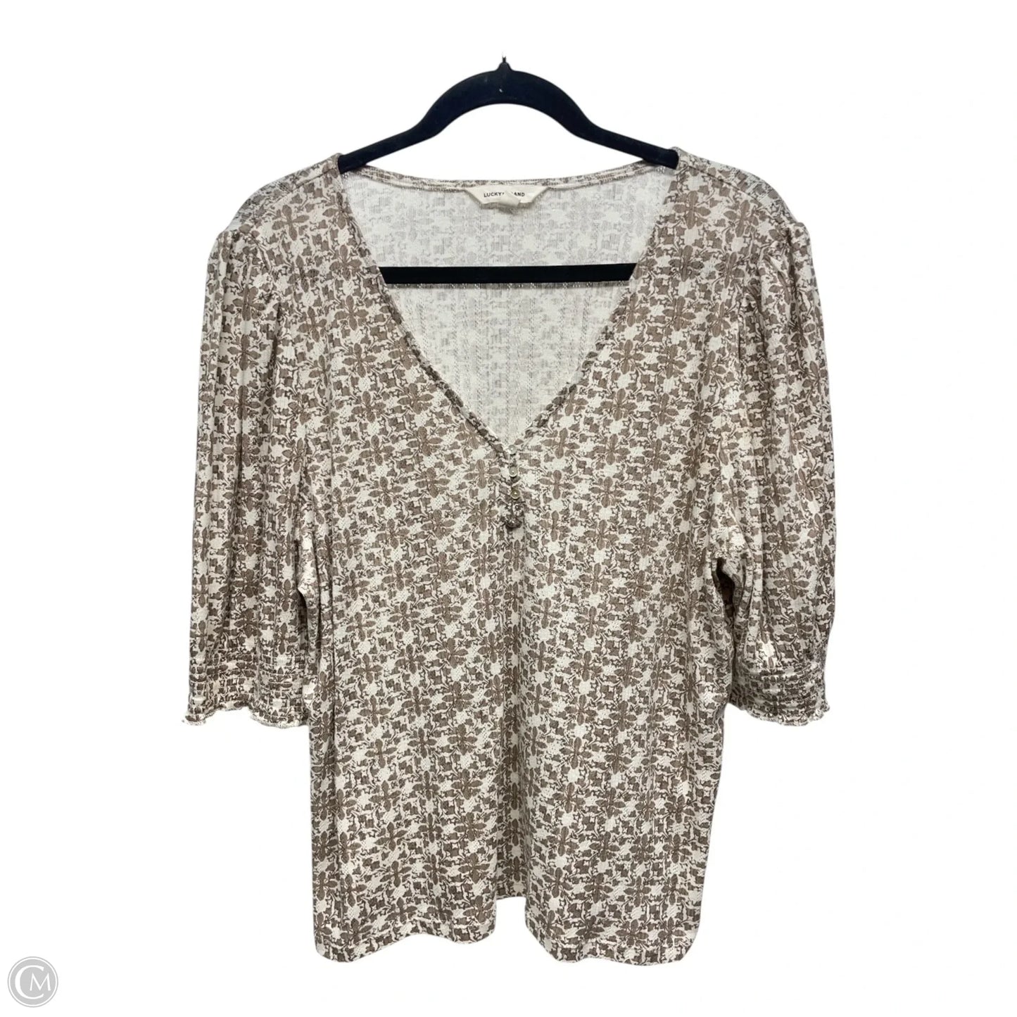 Top Short Sleeve By Lucky Brand In Brown & Tan, Size: Xl