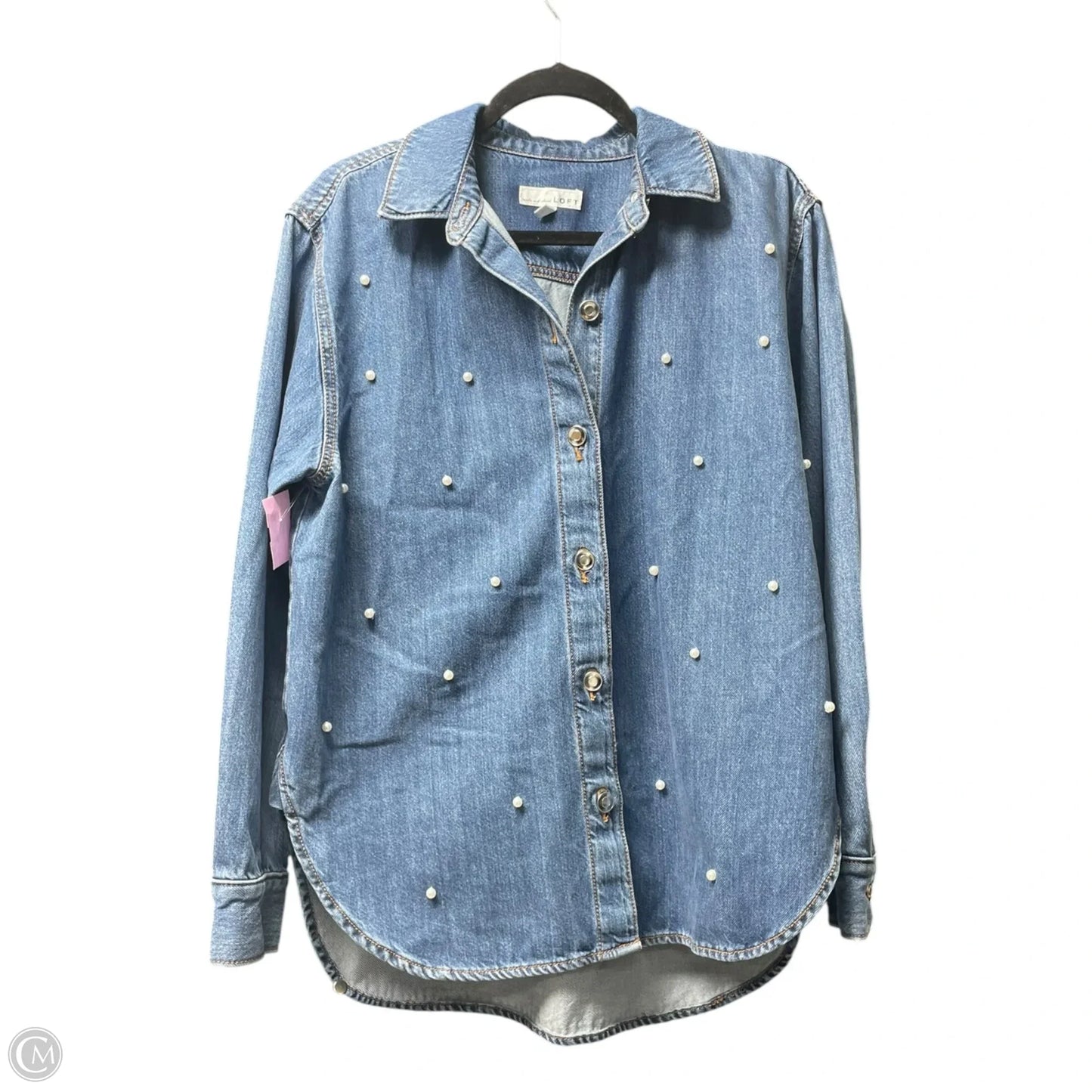 Jacket Shirt By Loft In Blue Denim, Size: M