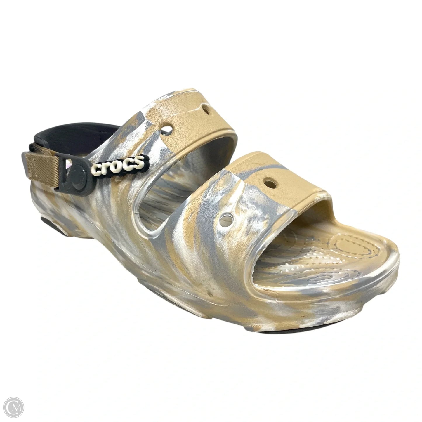 Sandals Flats By Crocs In Grey & Tan, Size: 10