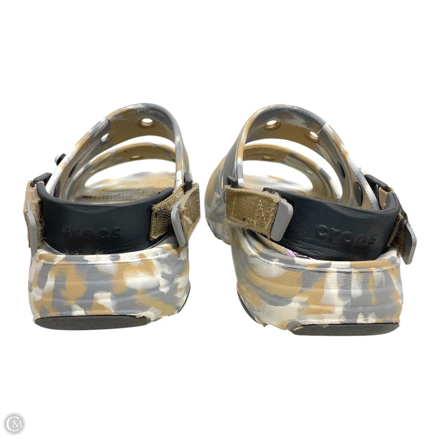 Sandals Flats By Crocs In Grey & Tan, Size: 10