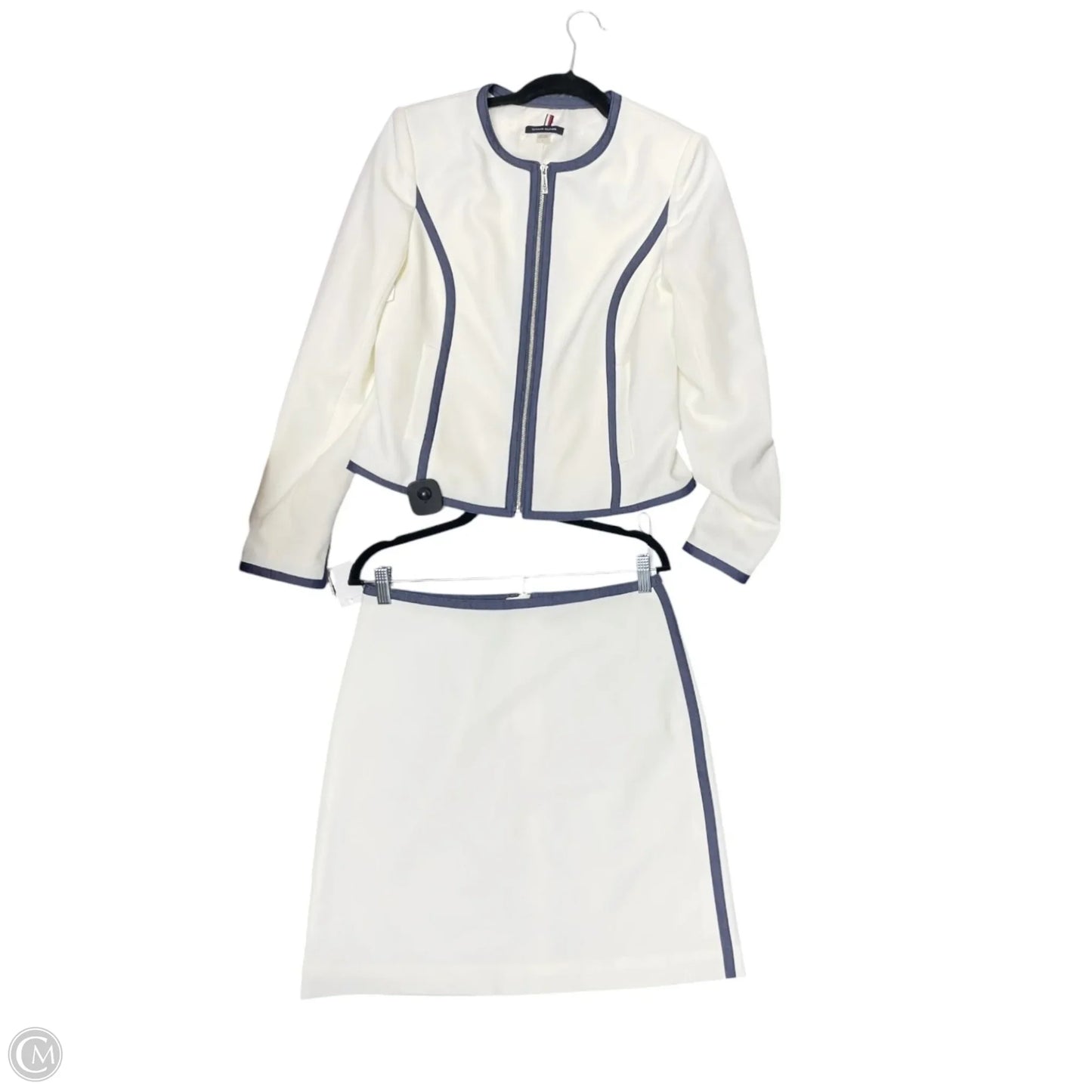 Skirt Suit 2pc By Tommy Hilfiger In Blue & Cream, Size: 4