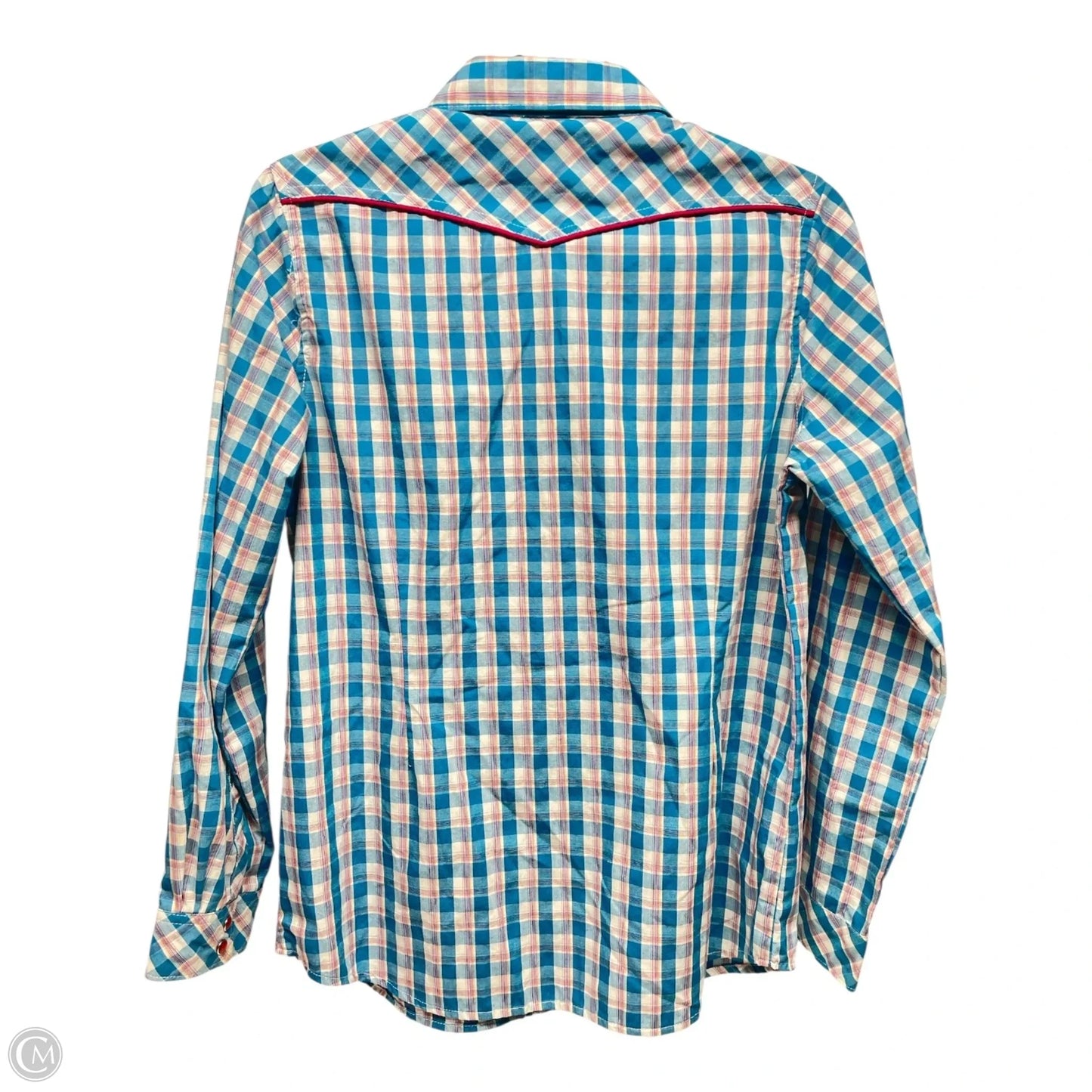 Top Long Sleeve By BIT & BRIDLE In Blue & White, Size: S