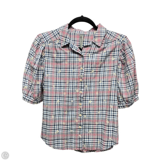 Top Short Sleeve By Anthropologie In Plaid Pattern, Size: S
