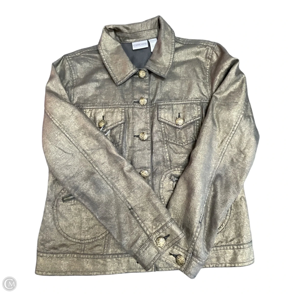 Jacket Denim By Chicos In Gold, Size: M