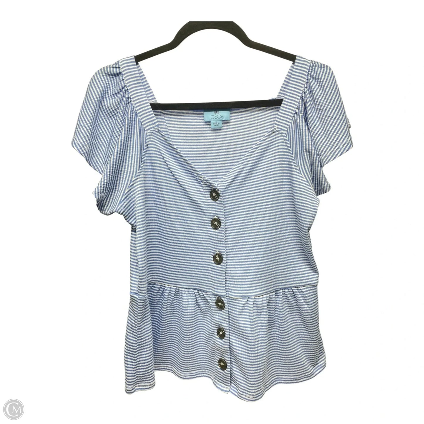 Top Short Sleeve By Cece In Blue & White, Size: S