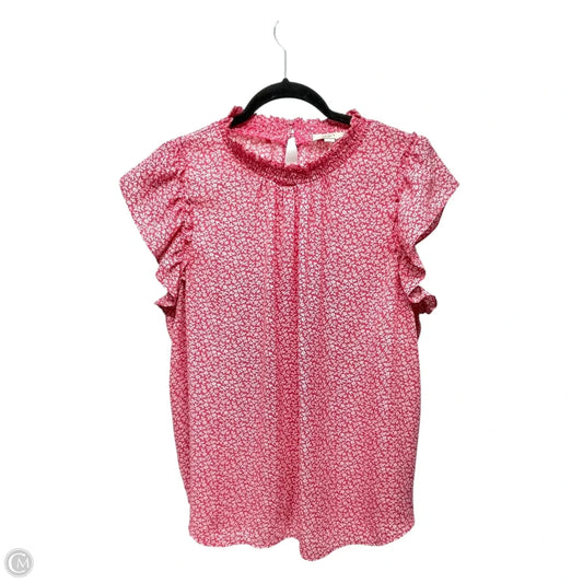 Top Short Sleeve By Loft In Pink & White, Size: Xl