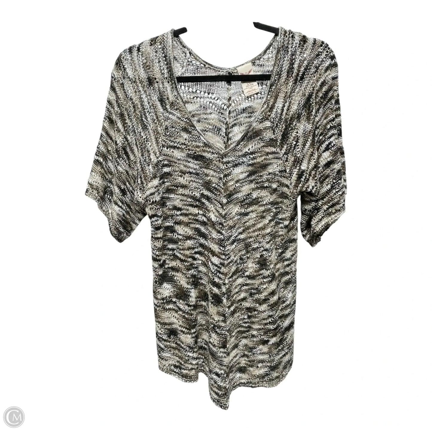 Sweater Short Sleeve By Faded Glory In Brown & White, Size: L