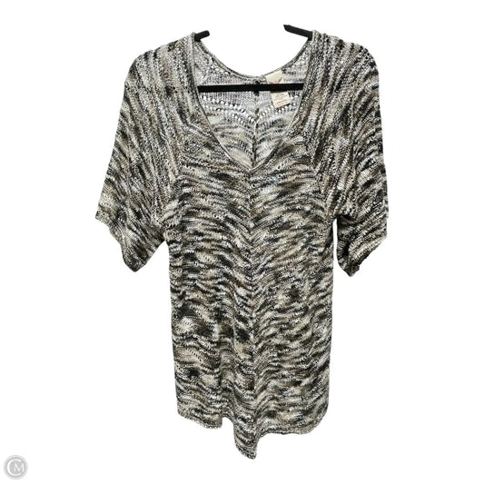 Sweater Short Sleeve By Faded Glory In Brown & White, Size: L