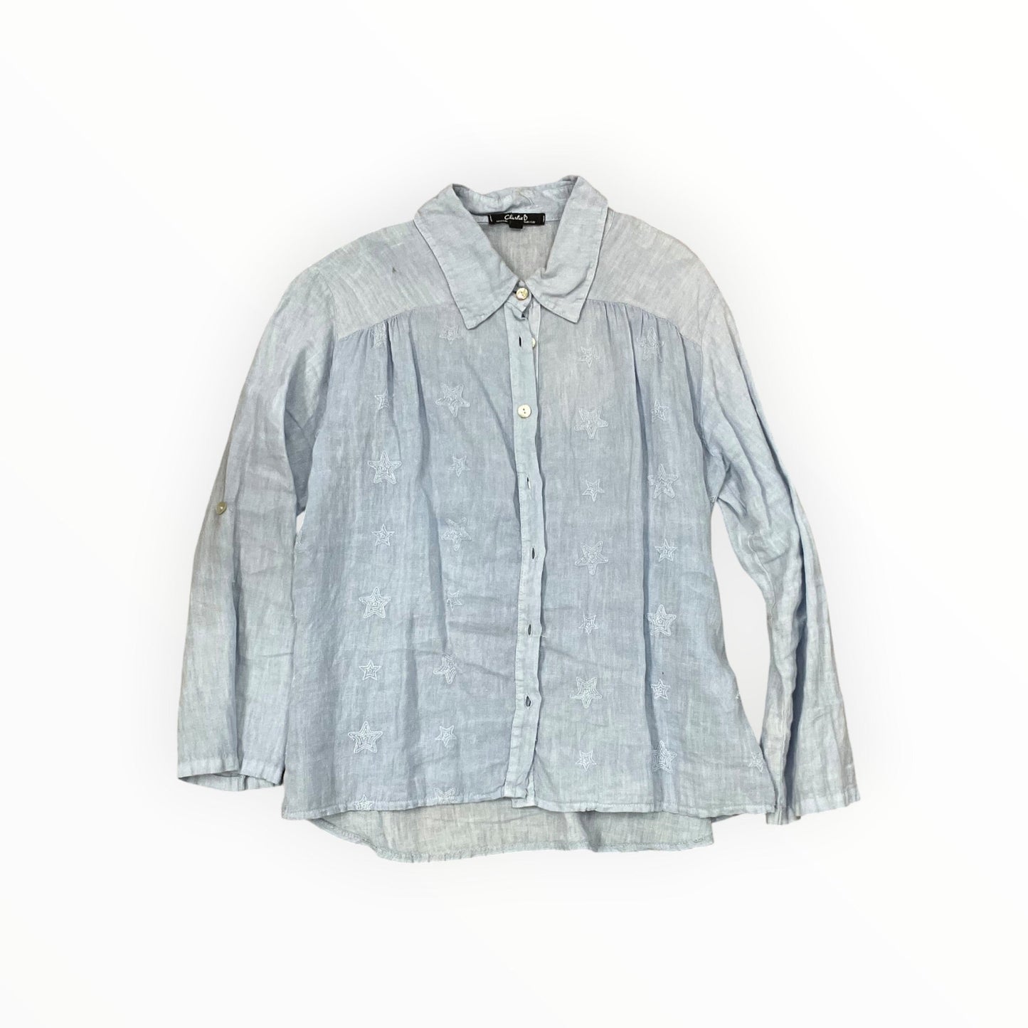 Blouse Ls By Charlie B In Blue, Size:Sp