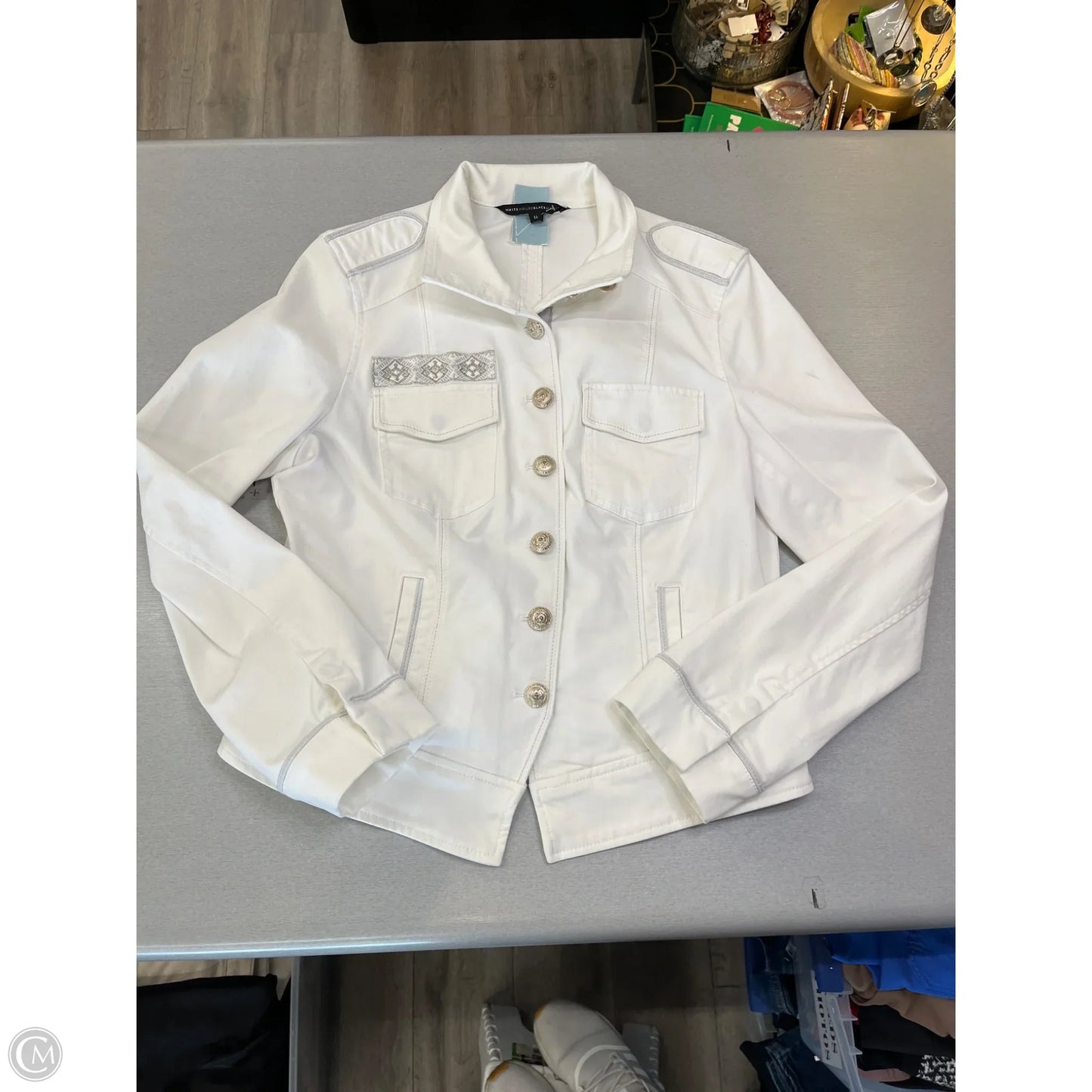 Jacket Denim By White House Black Market In White, Size: L