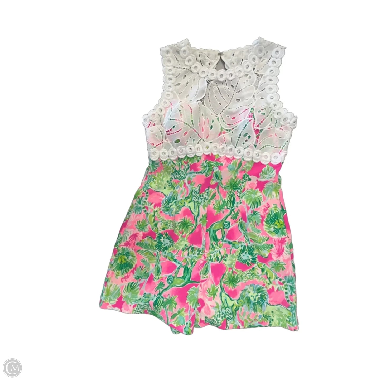 Romper Designer By Lilly Pulitzer In Green & Pink, Size: M