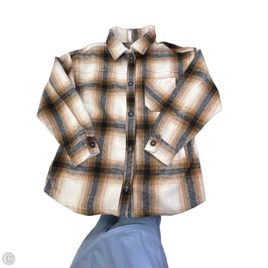 Jacket Shirt By Zenana In Brown & Cream, Size: S