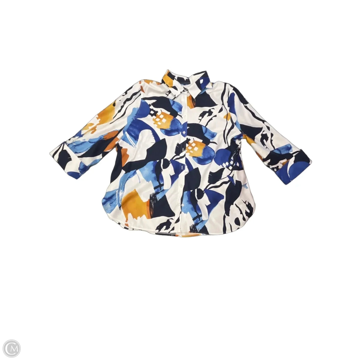 Top Long Sleeve By Chicos In Blue & White, Size: Xl