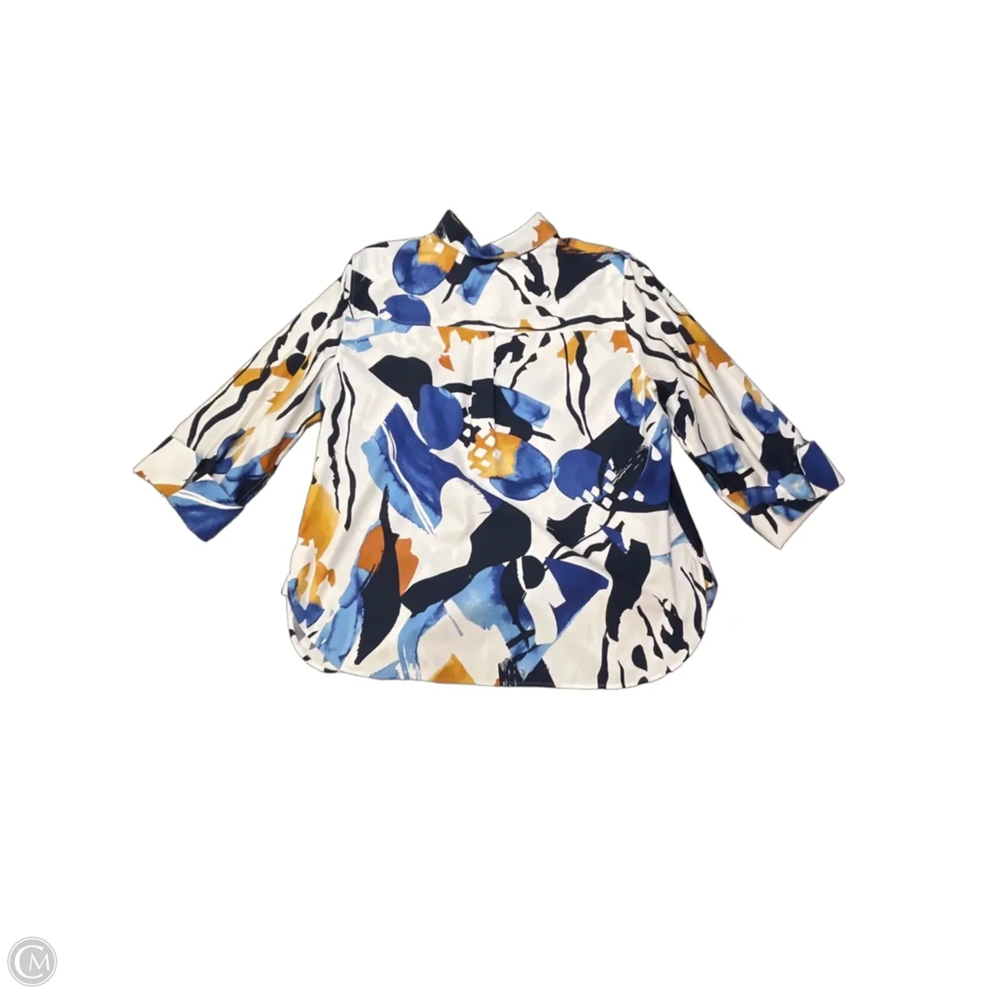 Top Long Sleeve By Chicos In Blue & White, Size: Xl