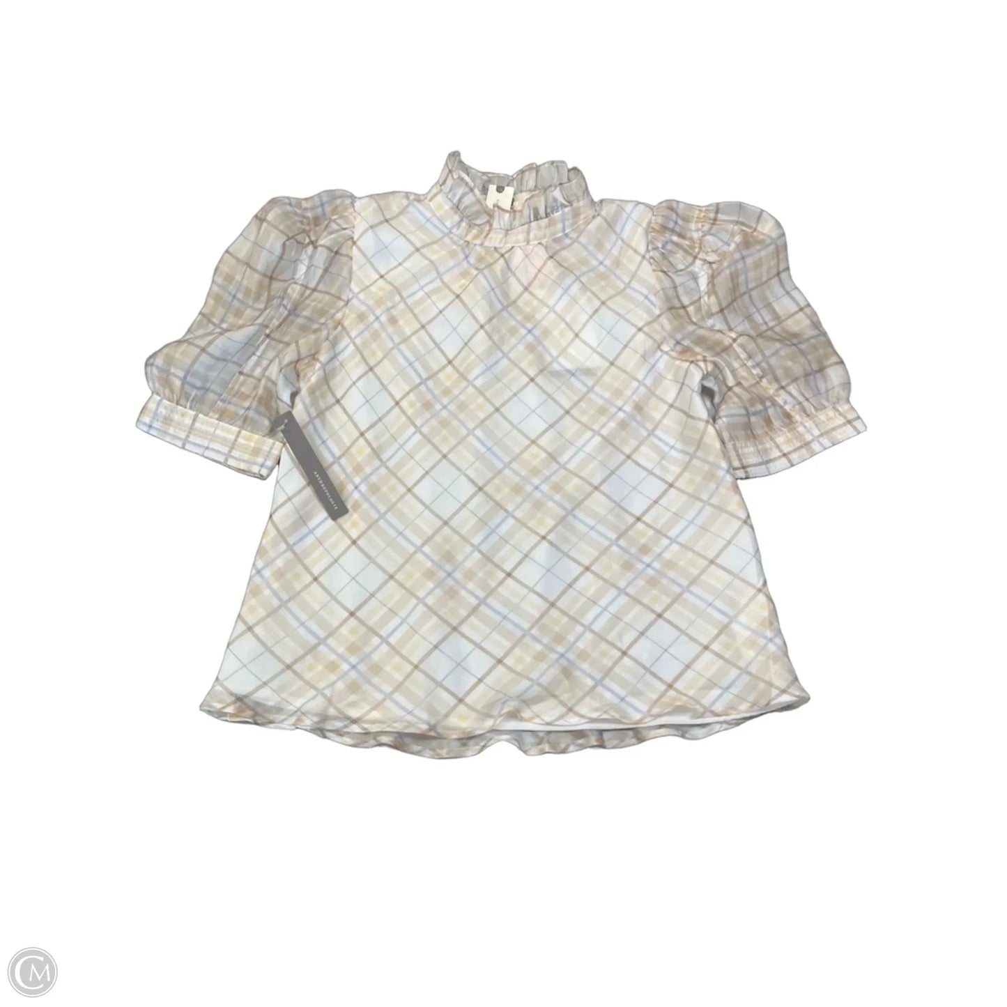 Blouse Short Sleeve By En Saison In Plaid Pattern, Size: S