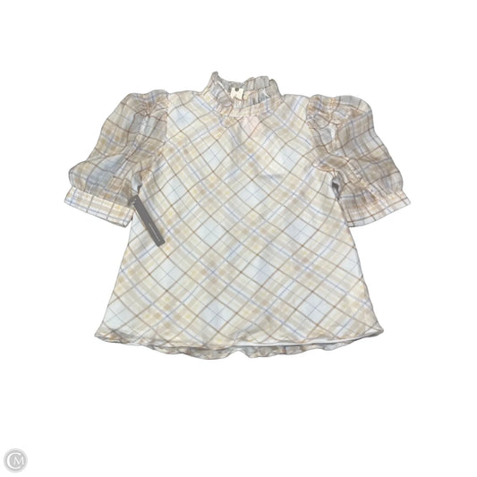 Blouse Short Sleeve By En Saison In Plaid Pattern, Size: S