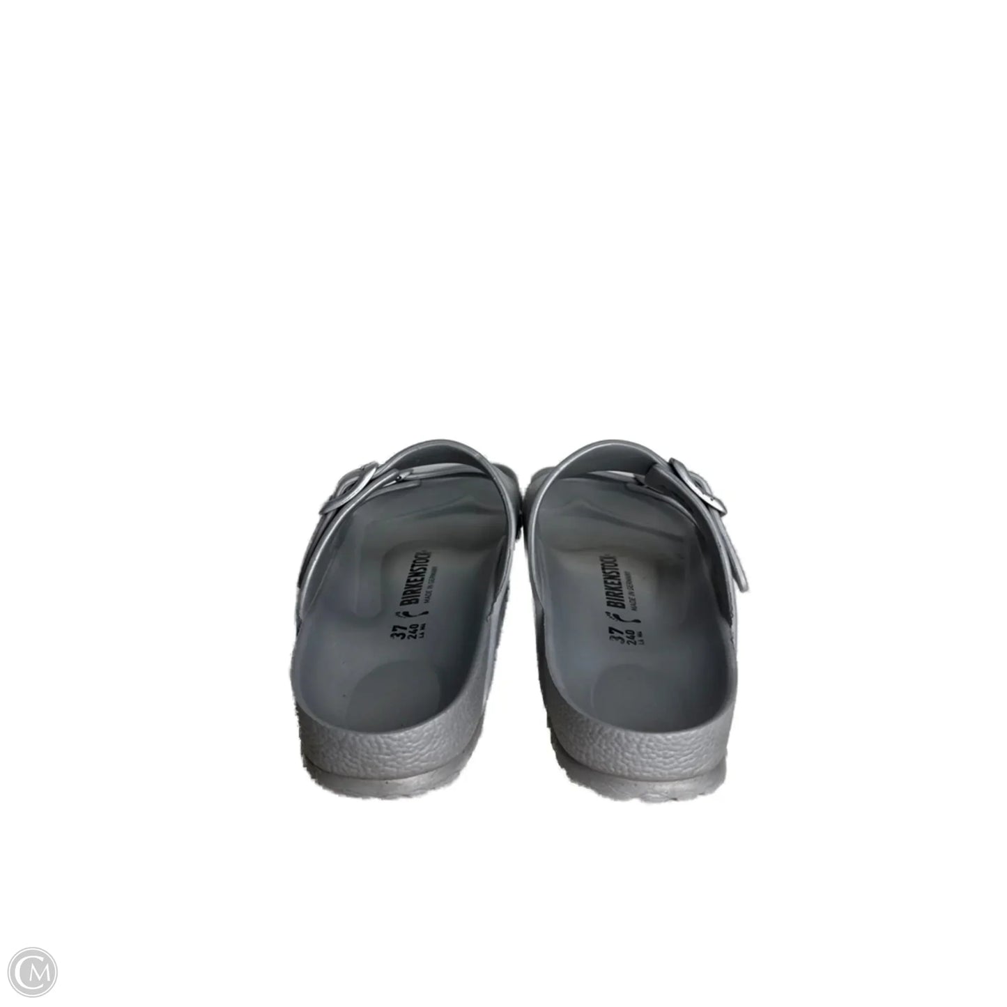 Sandals Flats By Birkenstock In Silver, Size: 6.5