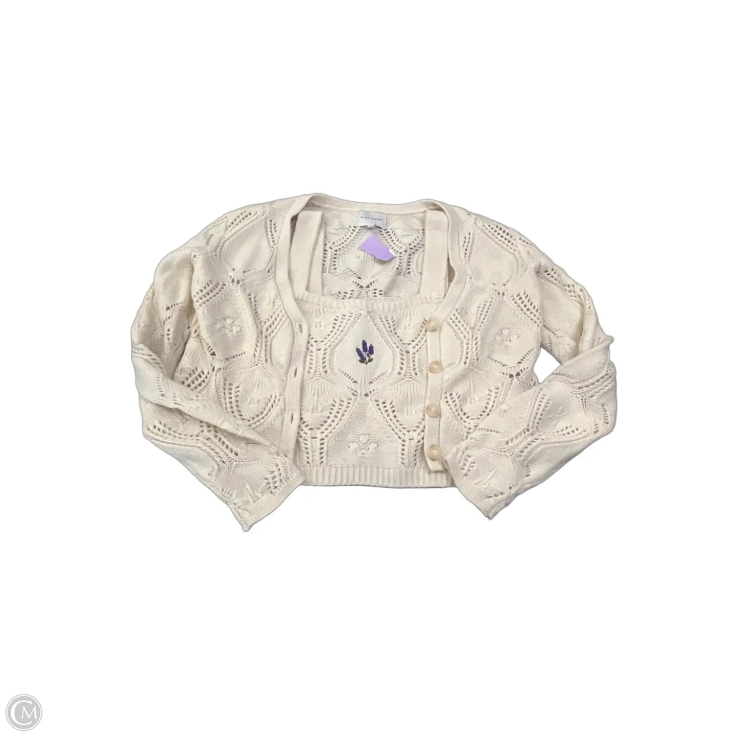 Top 2pc Long Sleeve By Pink Rose In Cream, Size: L