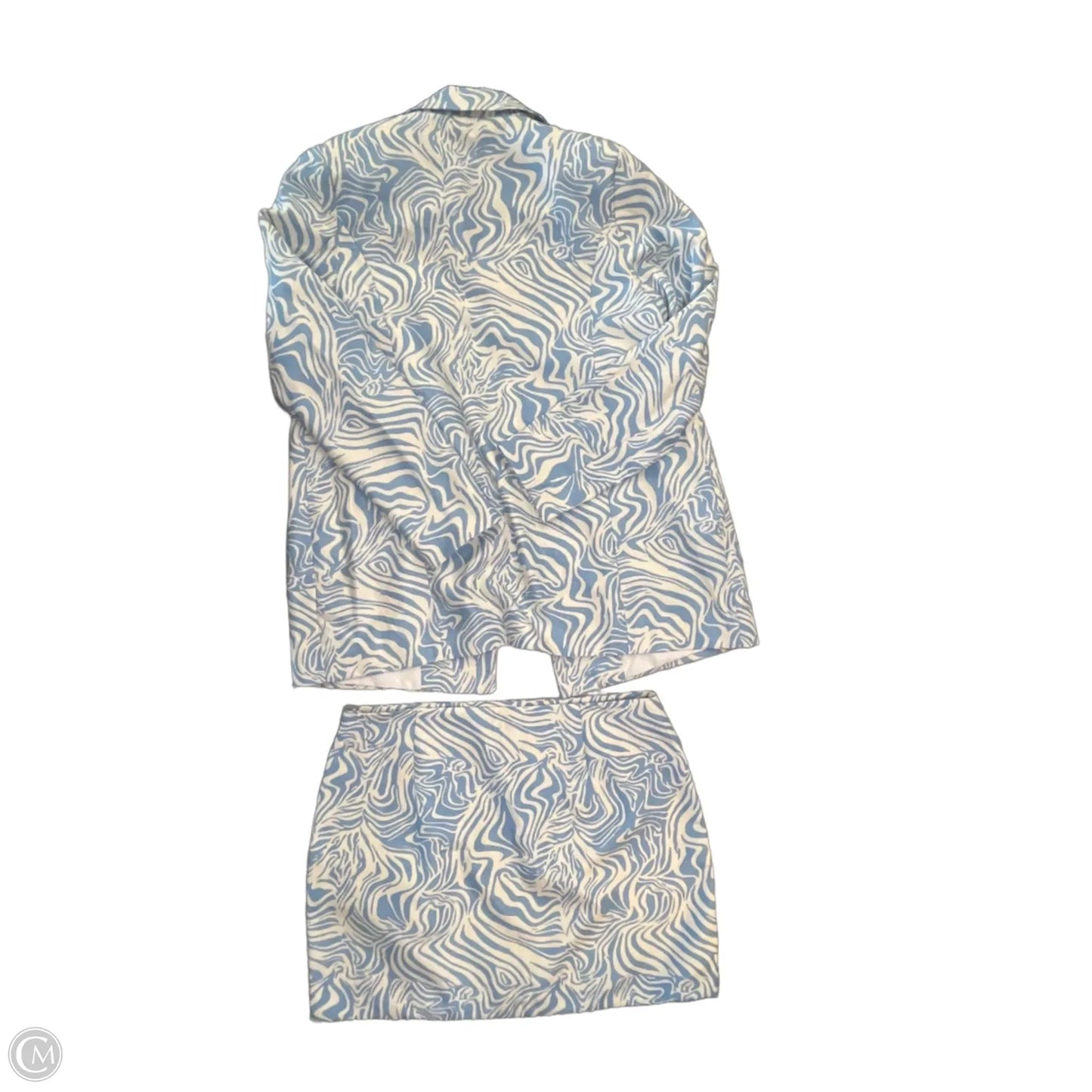 Skirt Suit 2pc By River Island In Blue & Cream, Size: Xl