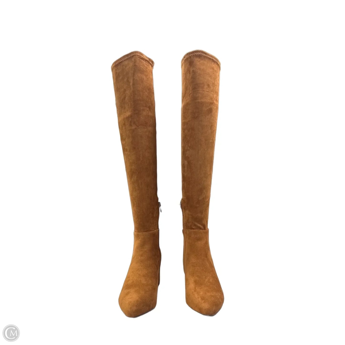 Boots Knee Heels By Clothes Mentor In Brown, Size: 5.5