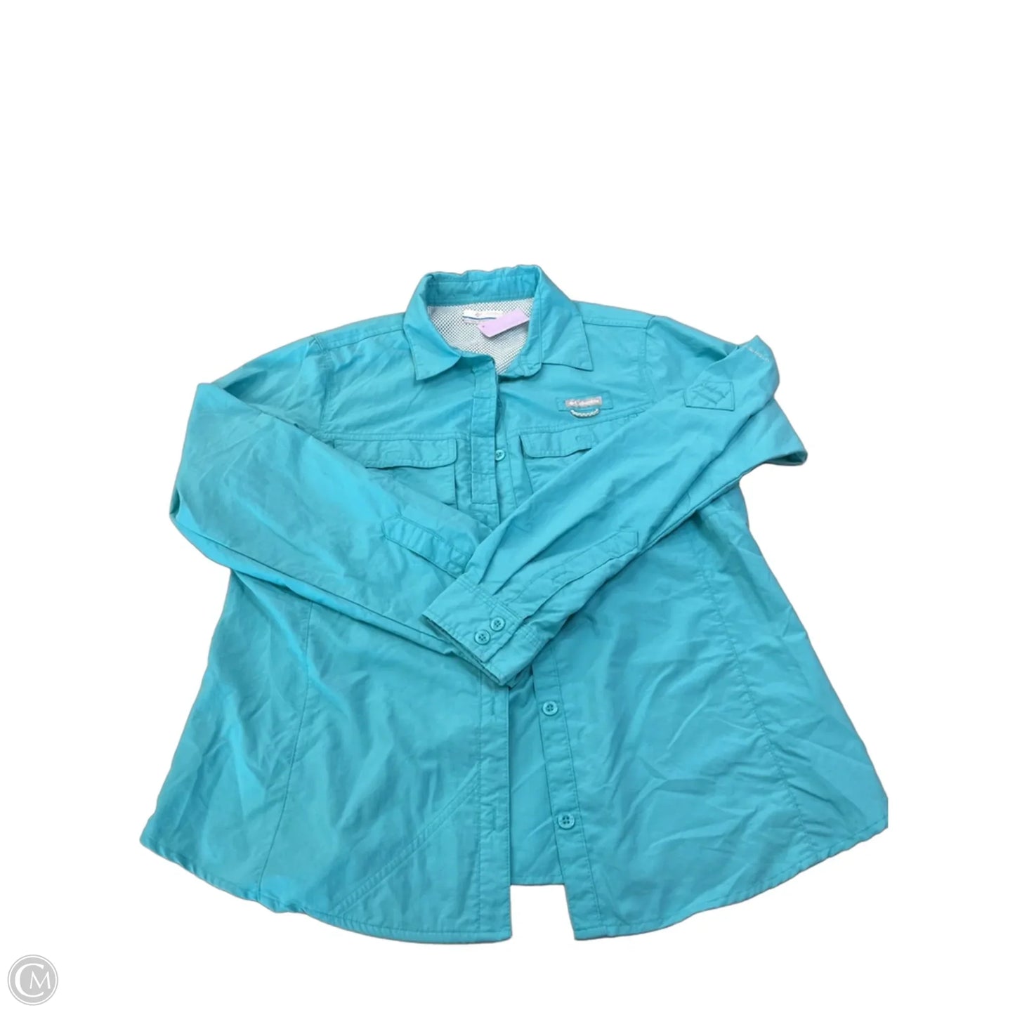 Athletic Top Long Sleeve Collar By Columbia In Teal, Size: L