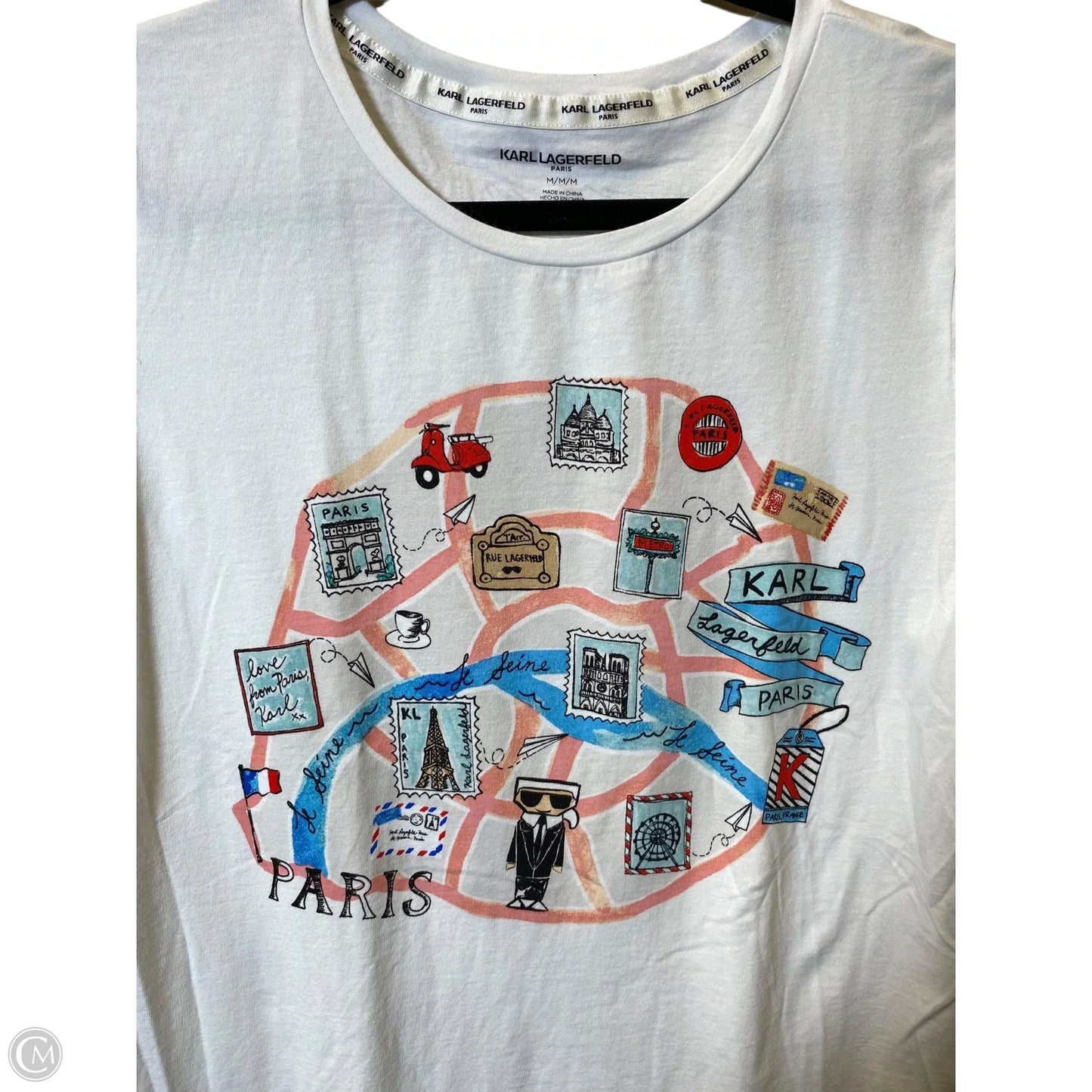 Top Short Sleeve Designer By Karl Lagerfeld In White, Size: M
