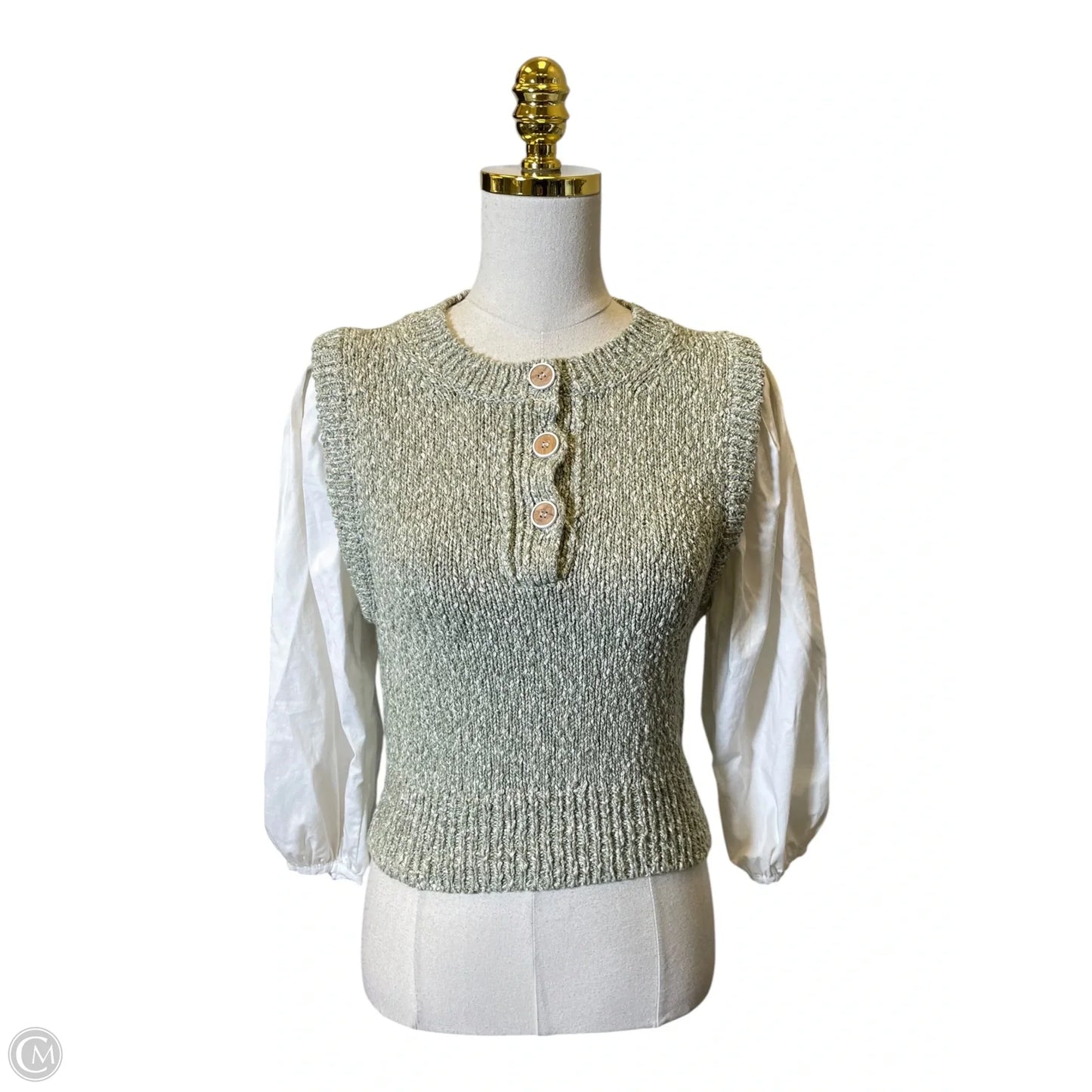 Top 3/4 Sleeve By Veronica Beard In Green & White, Size: Xs
