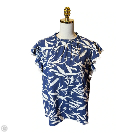 Top Short Sleeve By Oddi In Blue & Cream, Size: L