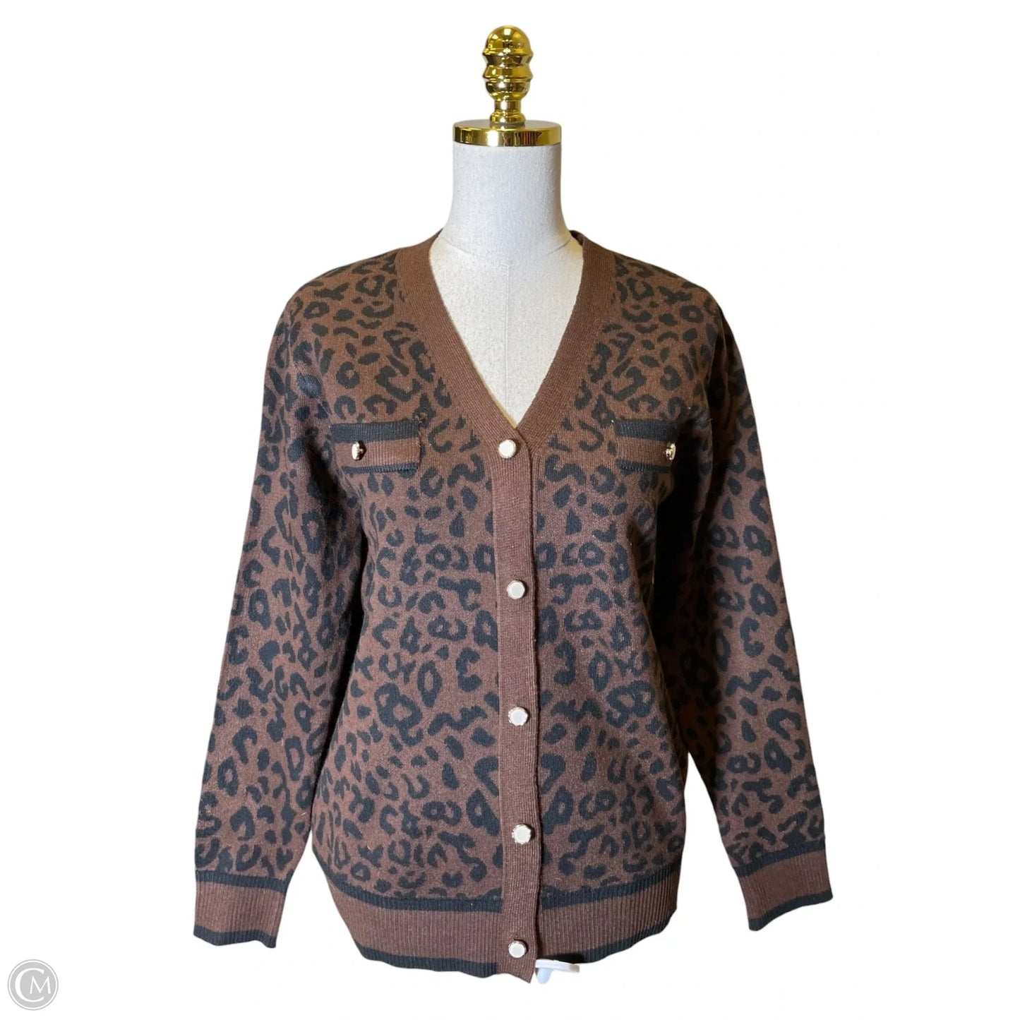 Sweater Cardigan By Clothes Mentor In Animal Print, Size: Xl