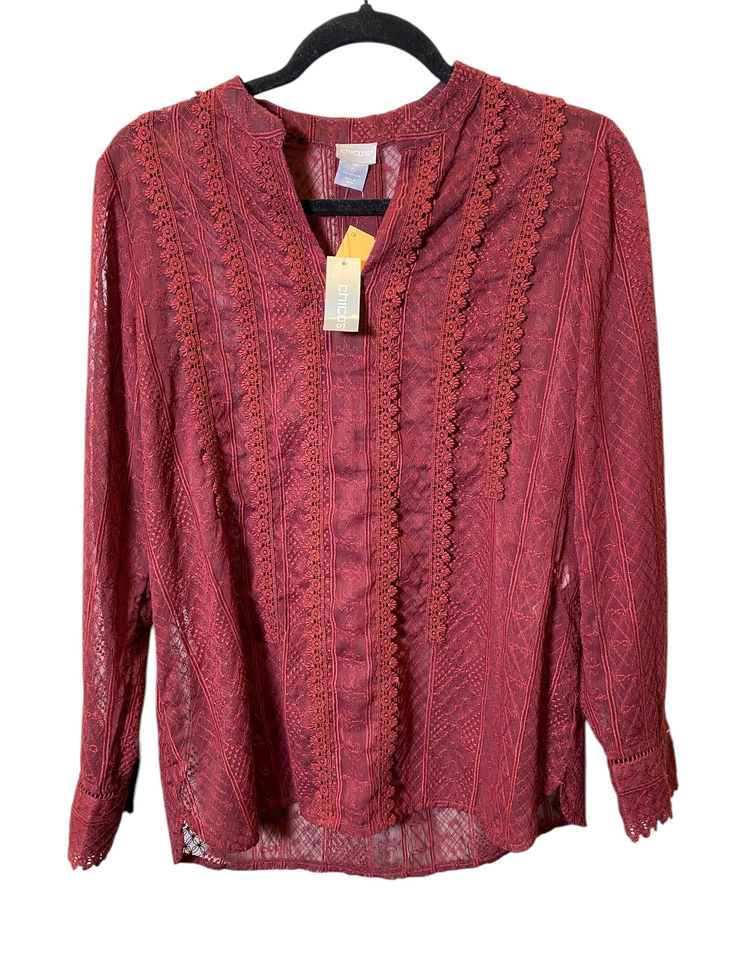 Top Long Sleeve By Chicos In Maroon, Size: S