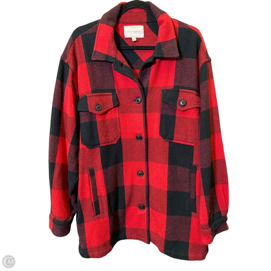 Sweater Cardigan By Lucky Brand In Checkered Pattern, Size: L