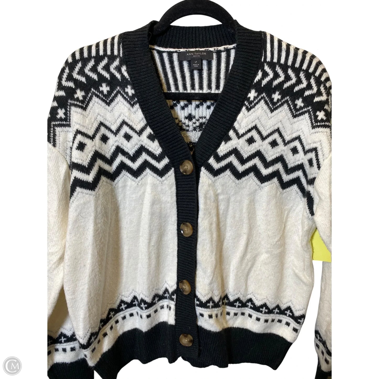Sweater Cardigan By Ann Taylor In Black & White, Size: Lp