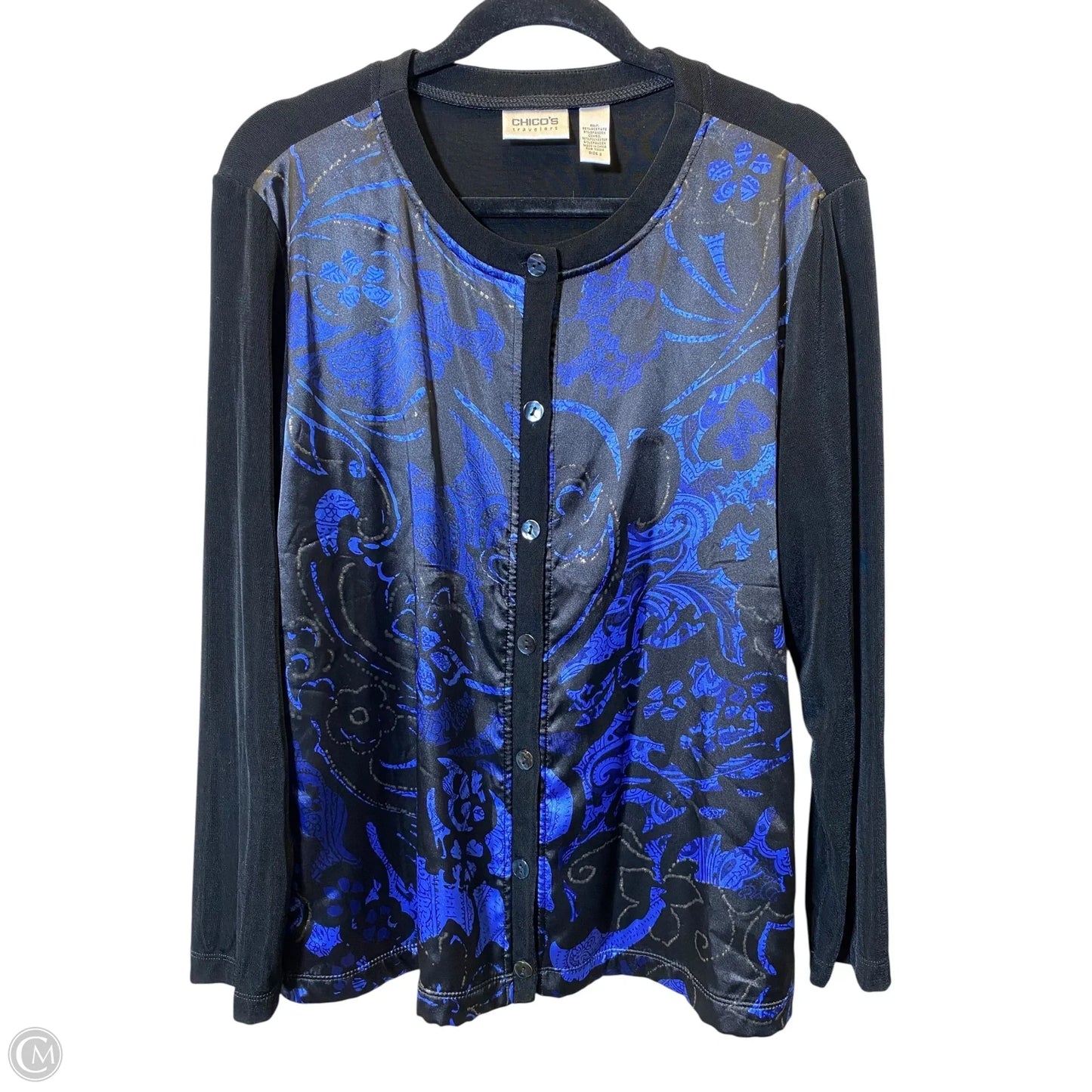 Cardigan By Chicos In Black & Blue, Size: L