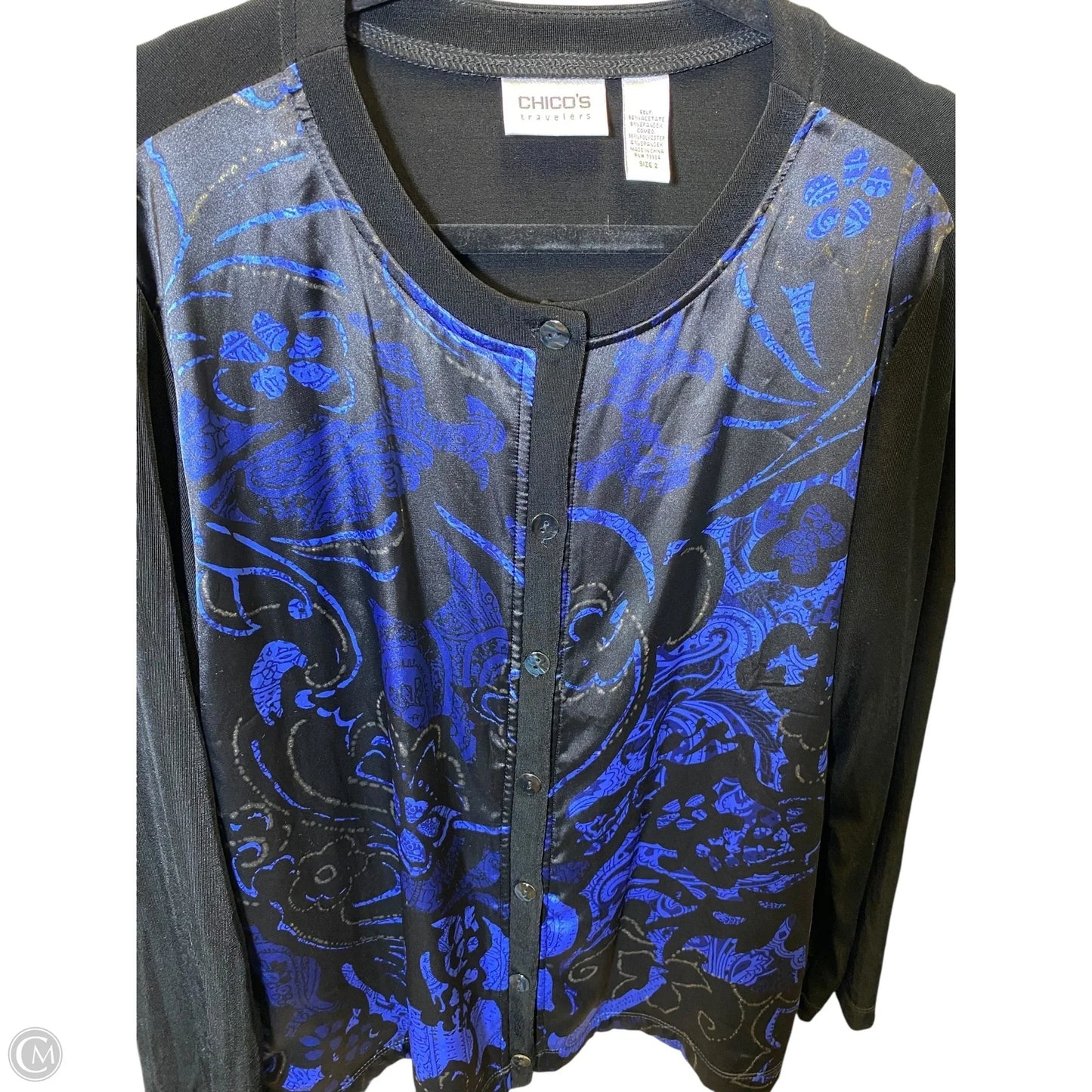 Cardigan By Chicos In Black & Blue, Size: L