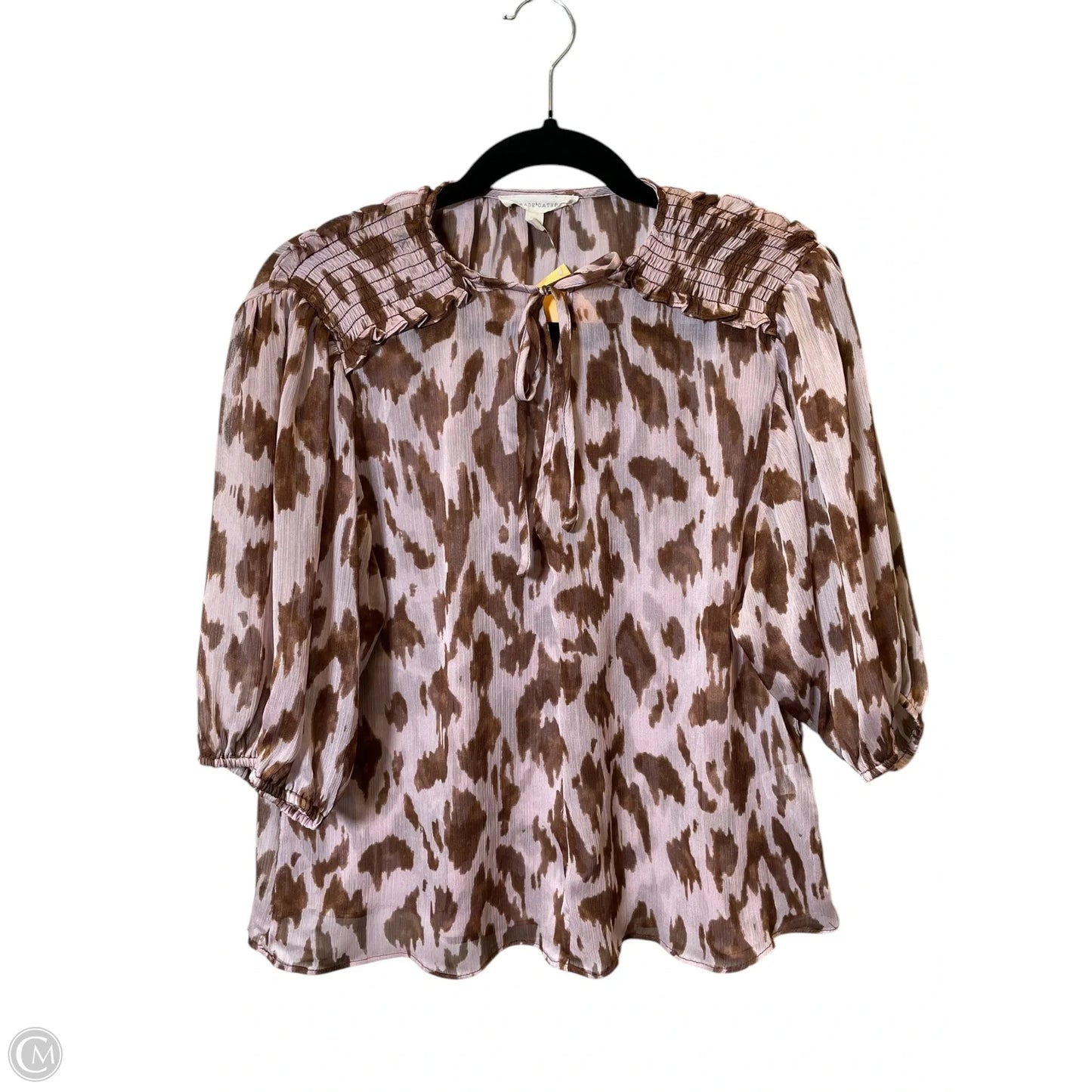 Blouse Short Sleeve By Cmc In Brown & Cream, Size: M