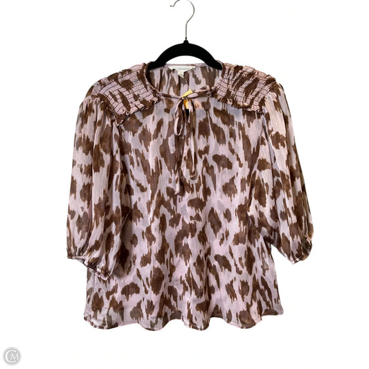Blouse Short Sleeve By Cmc In Brown & Cream, Size: M