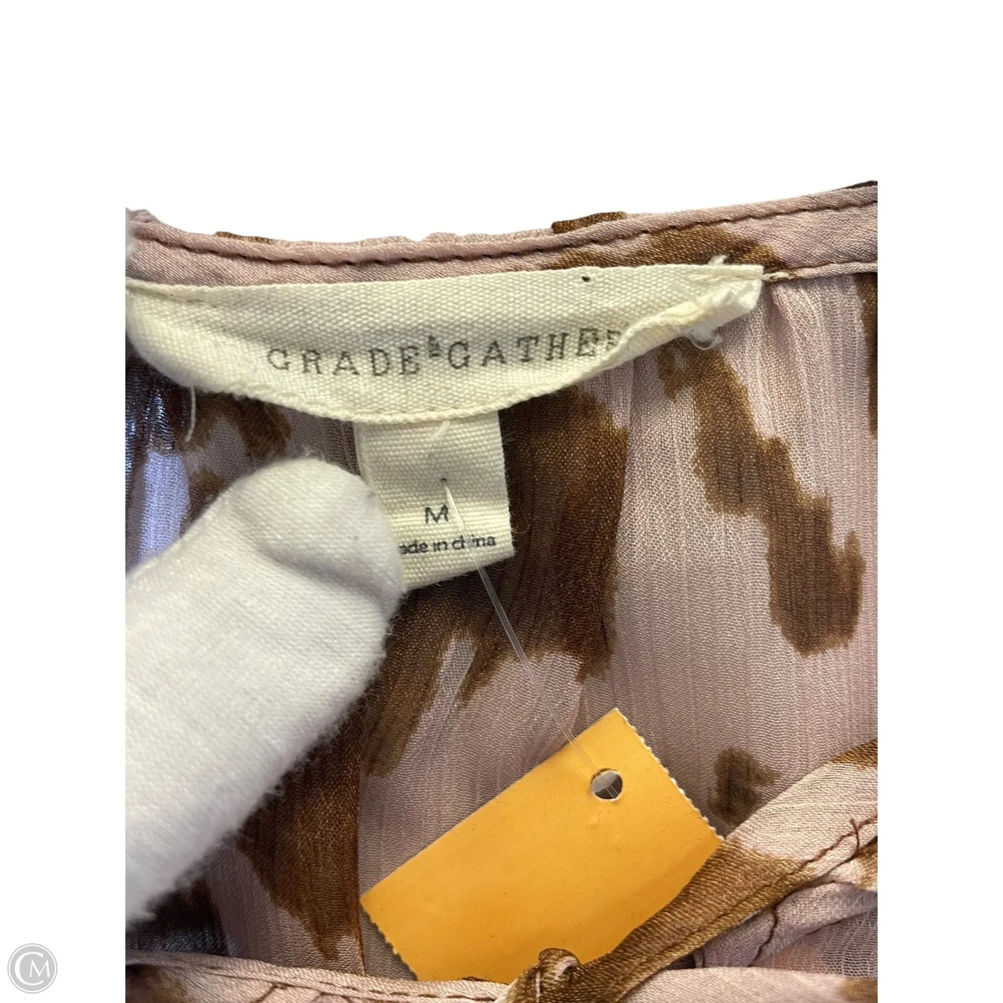 Blouse Short Sleeve By Cmc In Brown & Cream, Size: M