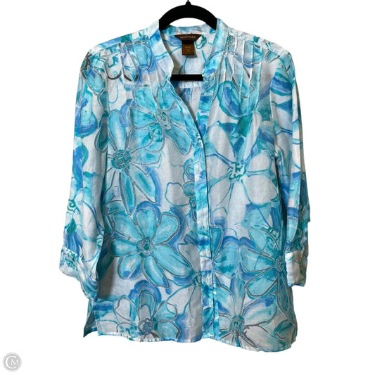 Blouse 3/4 Sleeve By Multiples In Blue & White, Size: M