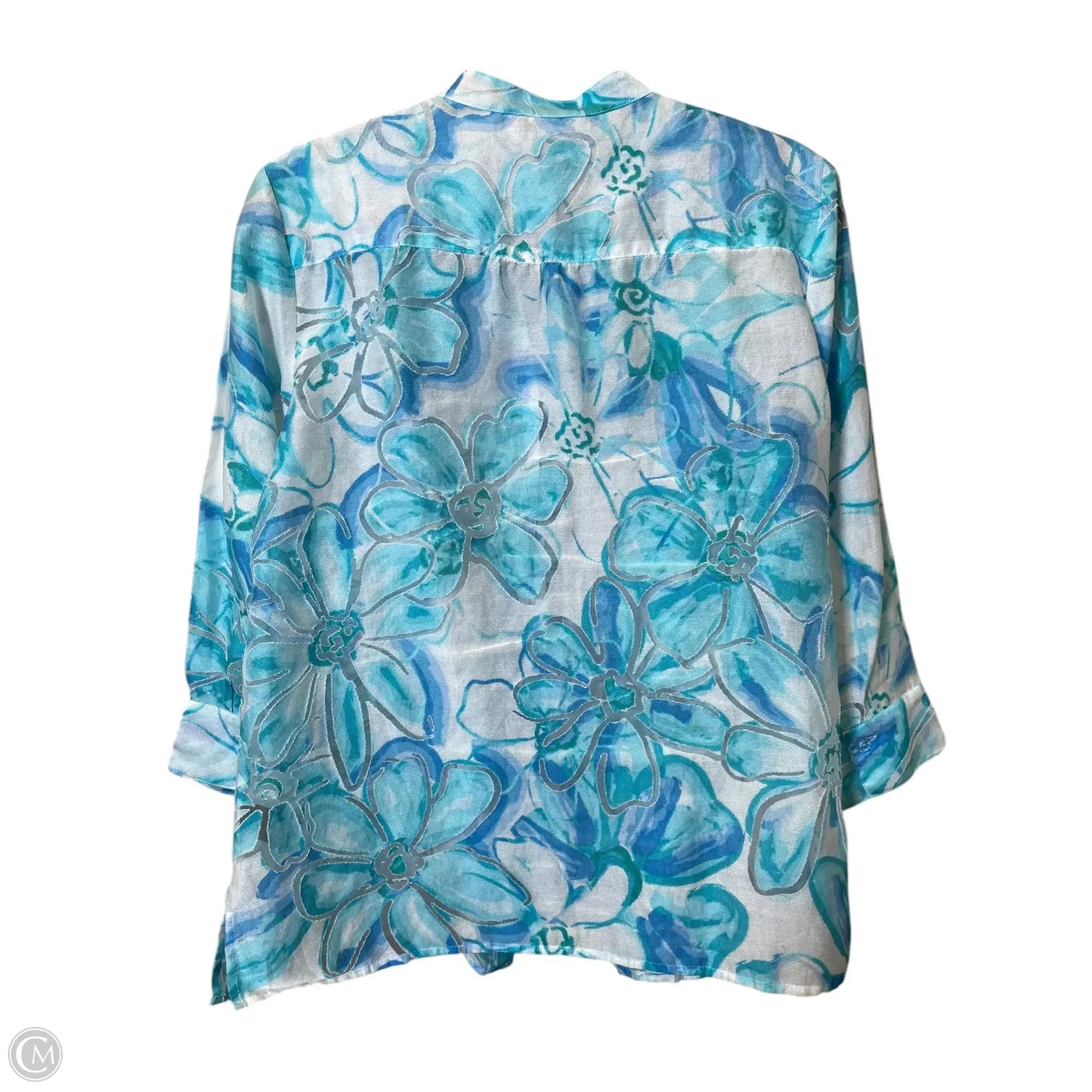 Blouse 3/4 Sleeve By Multiples In Blue & White, Size: M